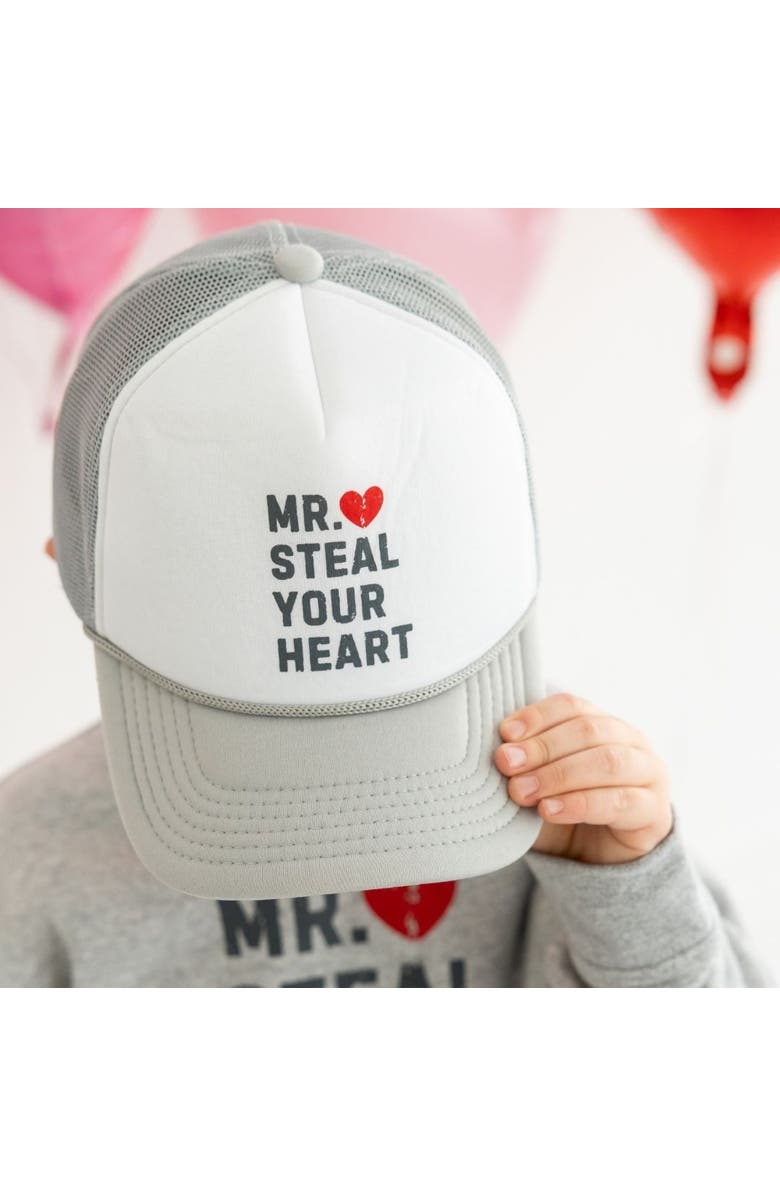 Sweet Wink Mr. Steal Your Heart Valentine
s Day Trucker Hat, Alternate, color, Gray/White