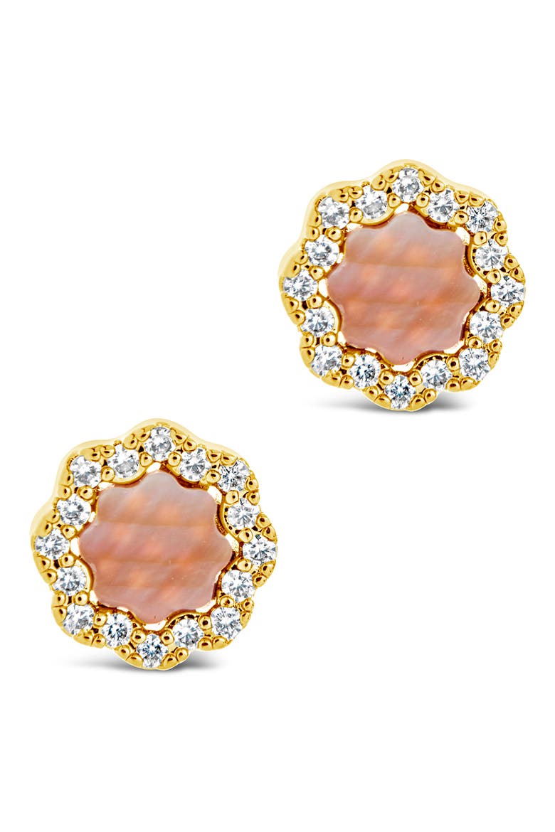 Cubic Zirconia Rose Petal Stud Earrings, Alternate, color, GOLD/PINK