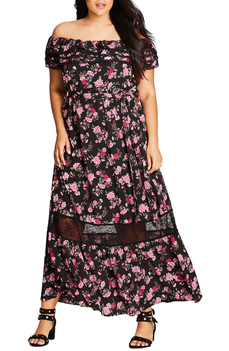 City Chic Free Love Floral Off the Shoulder Maxi Dress, Main, color,