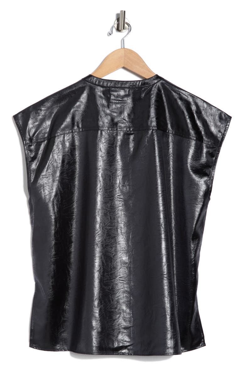 Crackled Faux Leather Cap Sleeve Top, Alternate, color, NAVY
