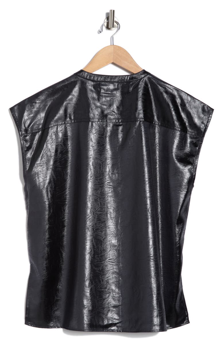 DKNY Crackled Faux Leather Cap Sleeve Top, Alternate, color, Navy