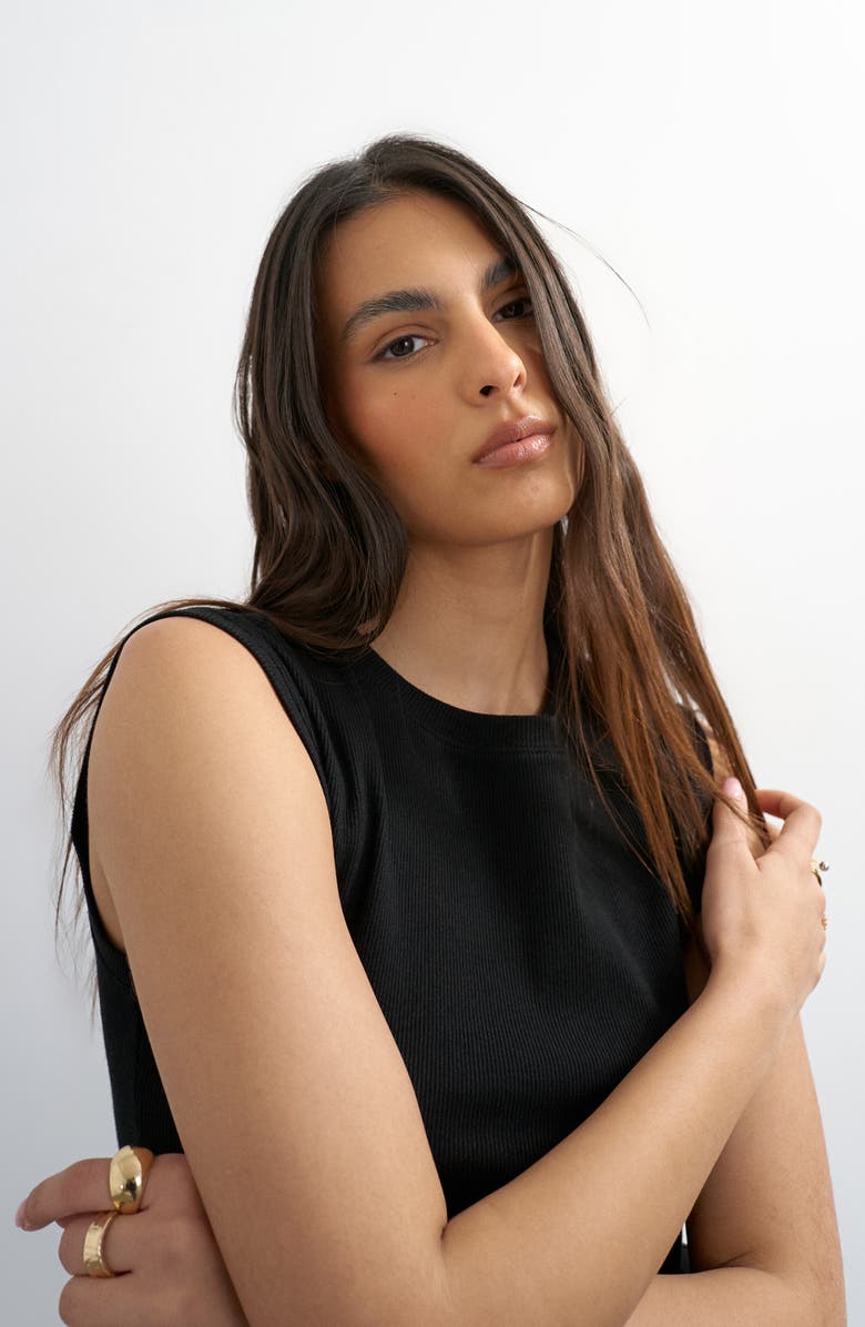 Topshop Rib Knit Stretch Cotton Boyfriend Tank, Alternate, color, Black