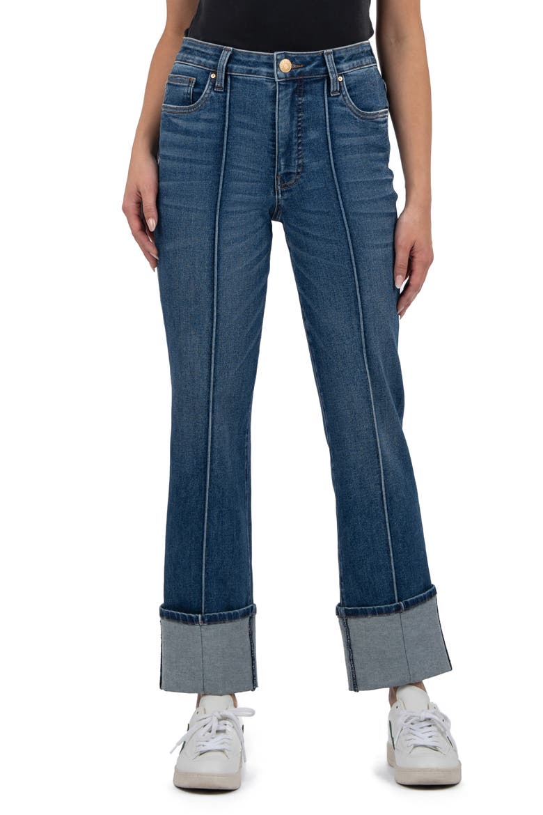 Fab Ab Seamed High Waist Cuffed Straight Leg Jeans, Main, color, ATTENTIVE