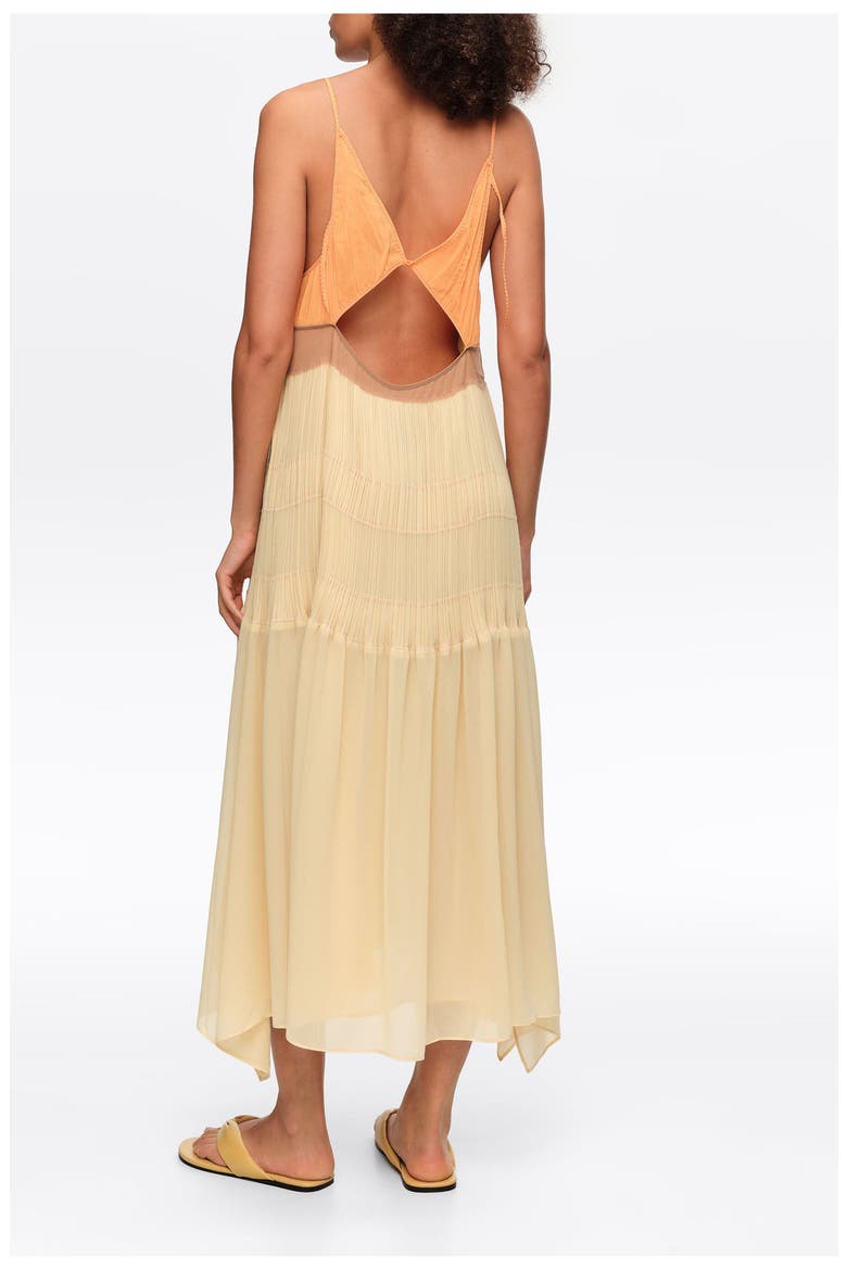 Two-Tone Pleated A-Line Strappy Dress, Alternate, color, LIGHT YELLOW