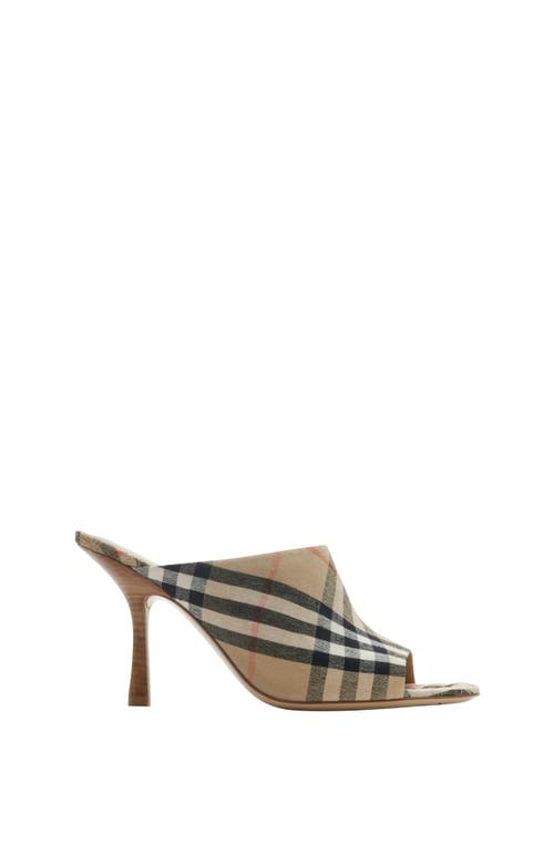 Burberry Check Mews Mules In Sand