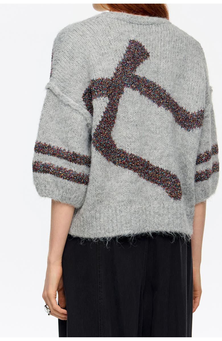 Bimba y Lola Light Gray Tinsel Balloon Sweater, Alternate, color, Light Grey