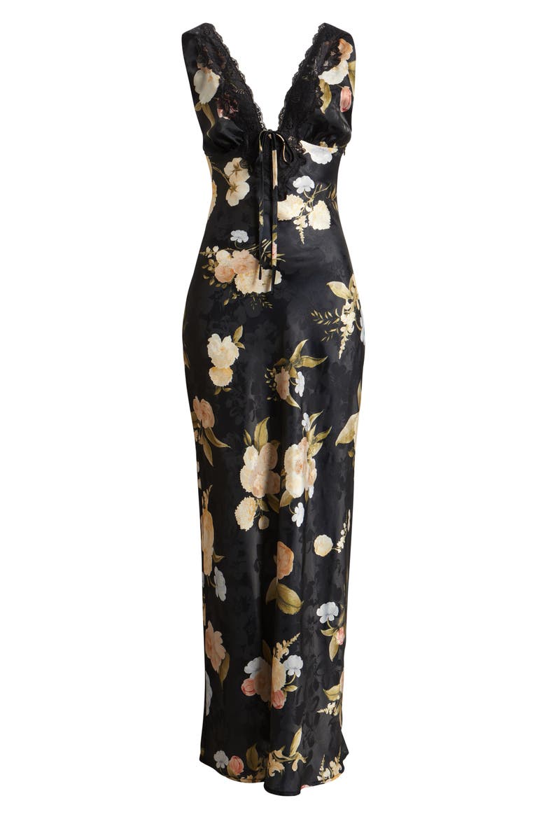 floral jacquard satin dress Draped Wrap Off-the-Shoulder Abstract Floral Jacquard Column Maxi Dress in Peridot Blush (Floral)