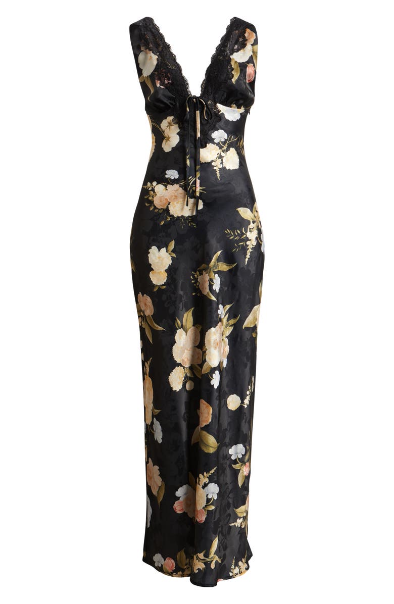 Lulus Judith Floral Jacquard Satin Slipdress, Main, color, Black Floral