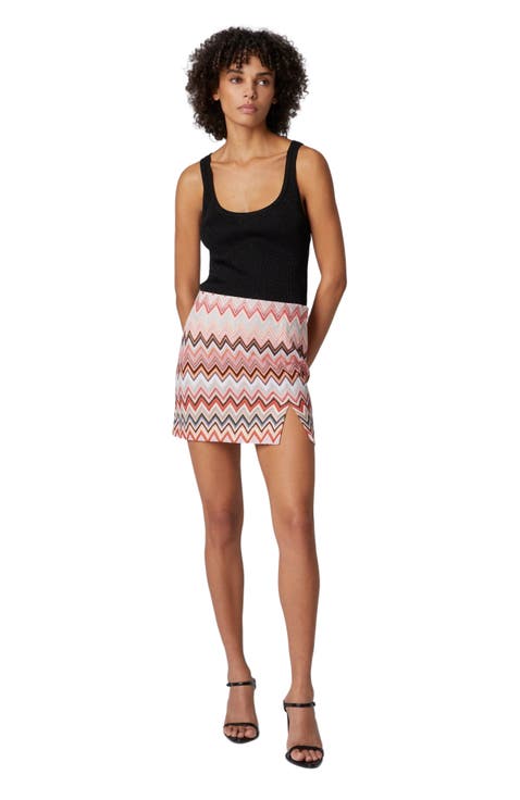 Zig Zag Cotton And Viscose Mini Skirt With Slit