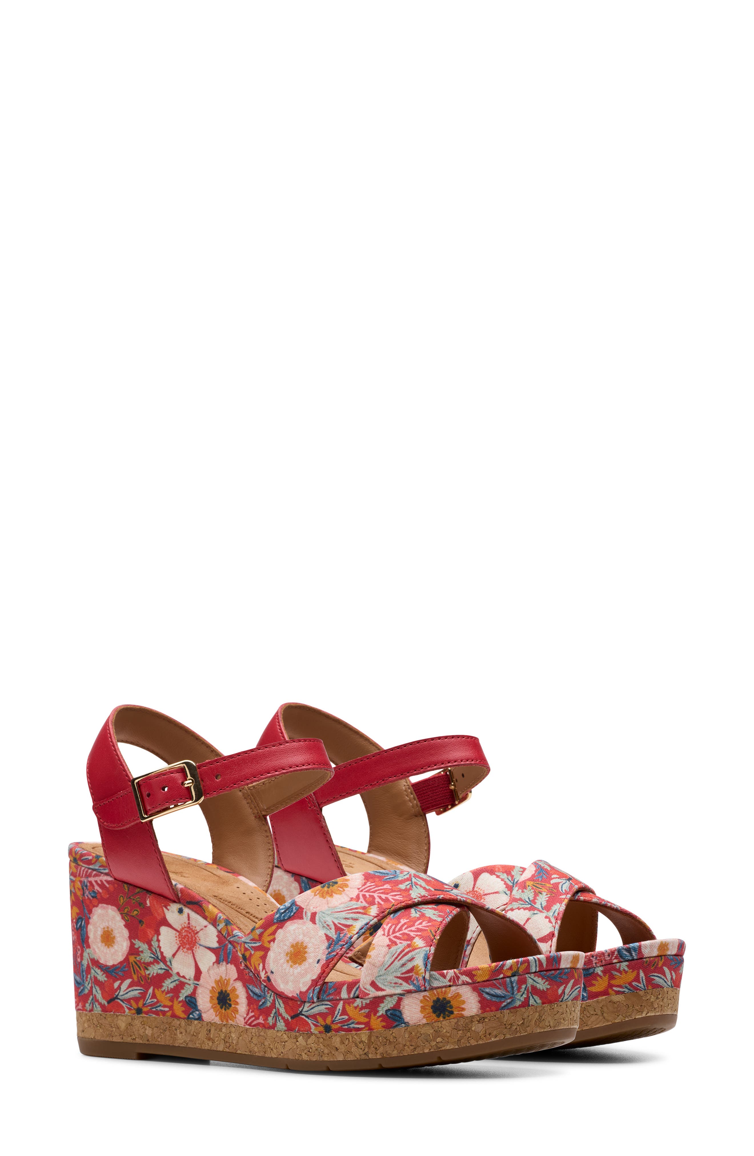 Chicly Floral Wedge Sandal, Alternate, color, RED PRINT