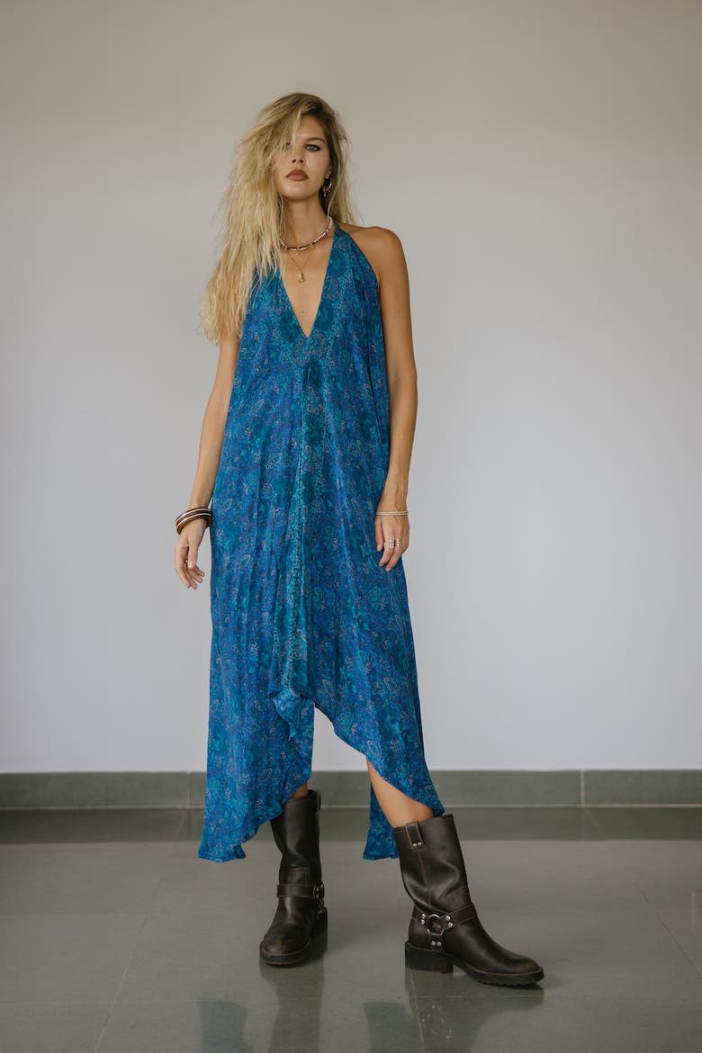 Classic Silk Dress Plumeria, Alternate, color, Midnight Blue