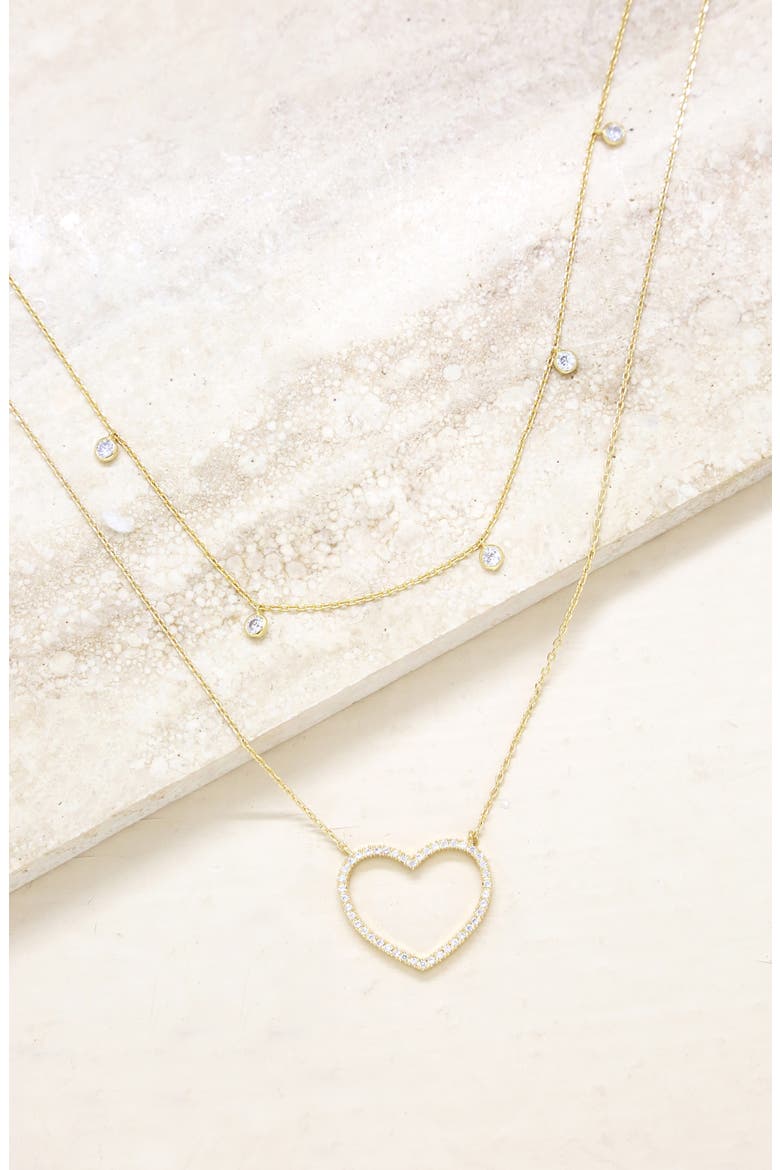Dainty Heart Set of 2 Pendant Necklaces, Alternate, color, GOLD