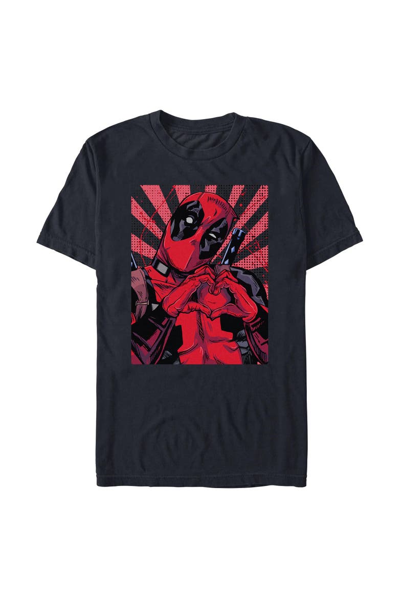 Men's Marvel Deadpool Hand Heart Poster  Graphic T-Shirt, Alternate, color, Black