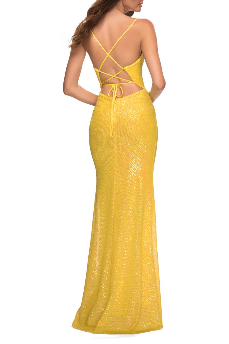 Sequin Long Prom Dress in Vibrant Bright Colors, Alternate, color, Yellow