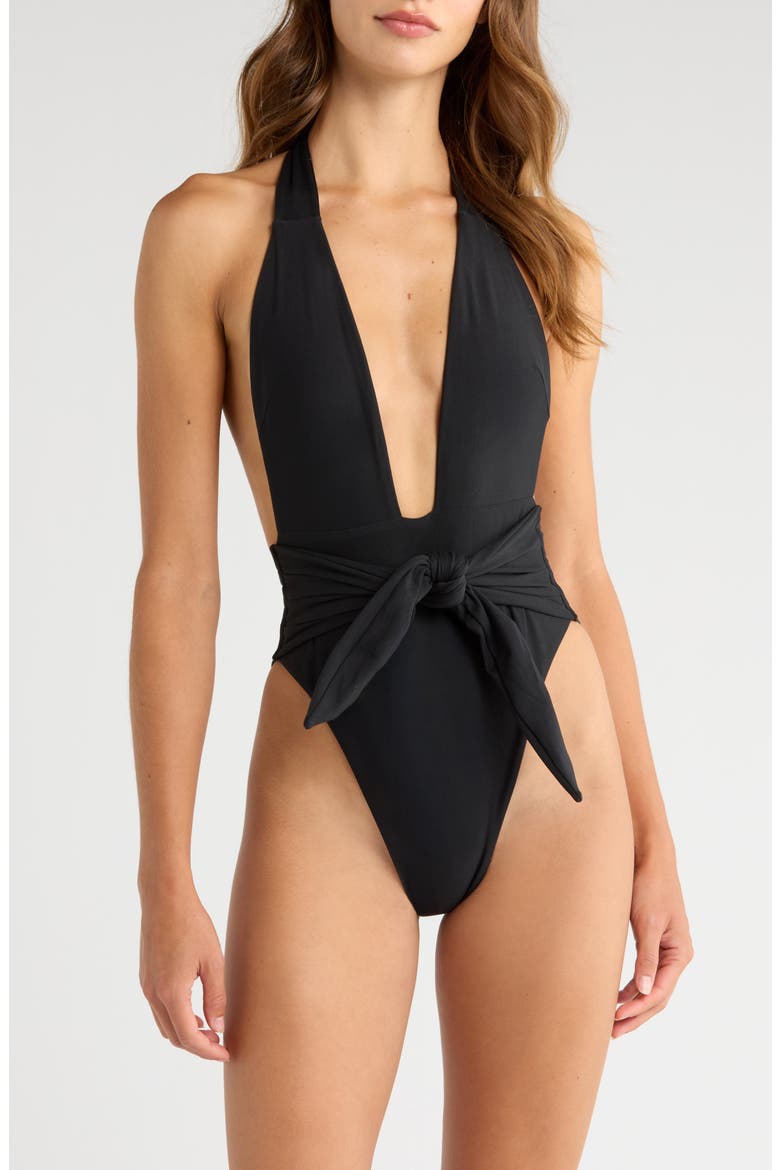 Sable Tropez Halter One-Piece Swimsuit, Main, color, SABLE