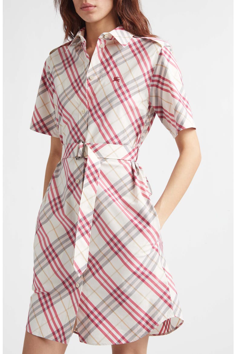 Georgina Check Belted Shirtdress, Alternate, color, CREAM