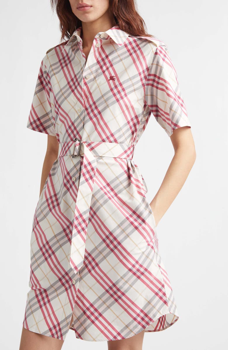 Burberry Georgina Check Belted Shirtdress, Alternate, color, Cream