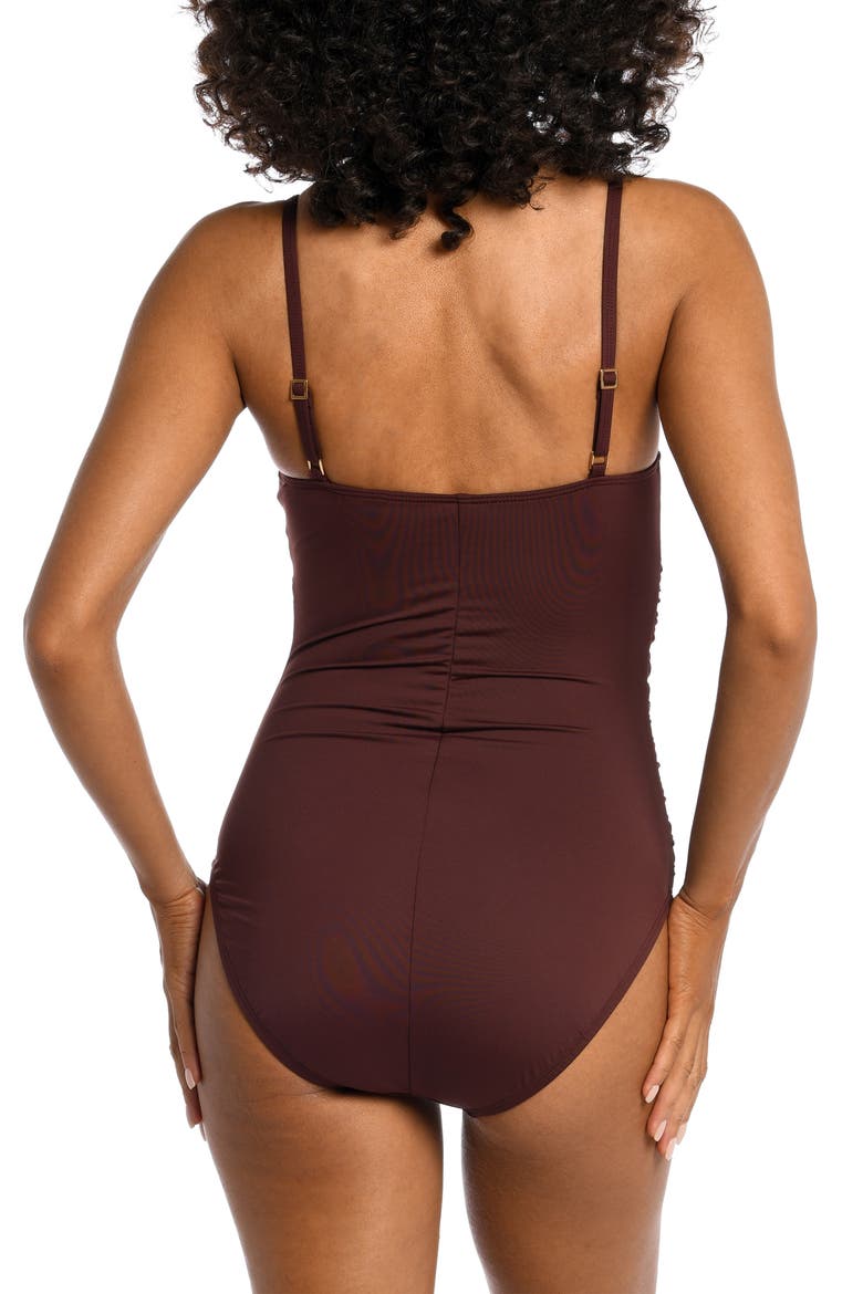 Ruched One-Piece Swimsuit, Alternate, color, JAVA