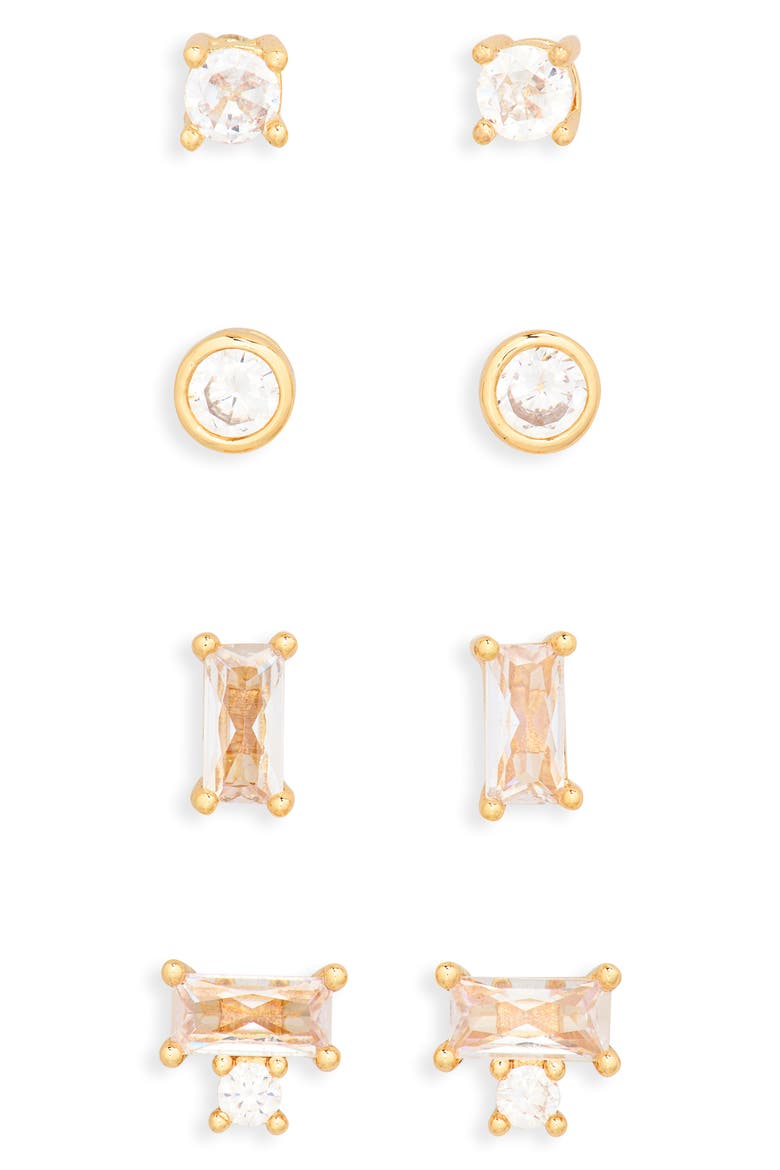 Set of 4 Cubic Zirconia Stud Earrings, Alternate, color, CLEAR- GOLD