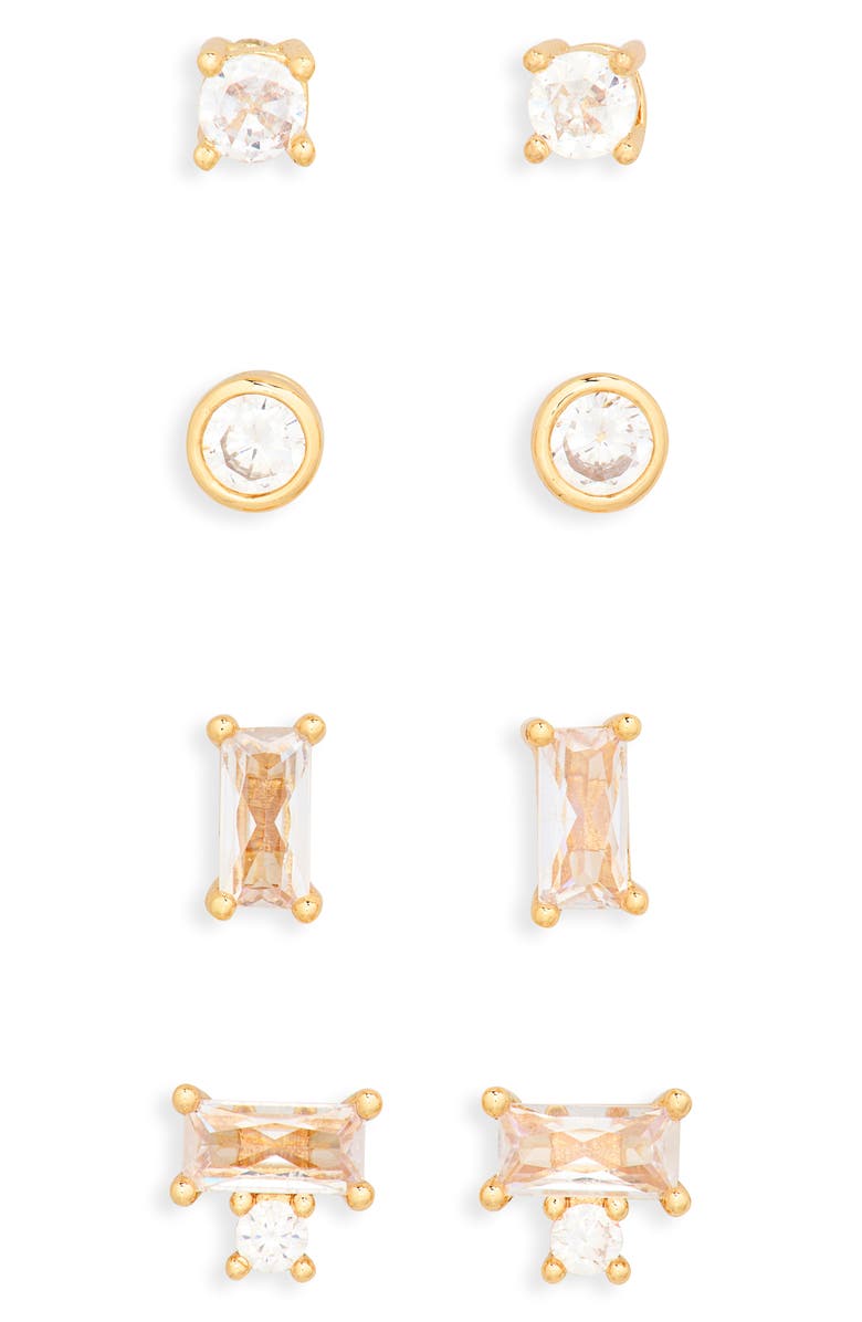 NORDSTROM RACK Set of 4 Cubic Zirconia Stud Earrings, Alternate, color, Clear- Gold