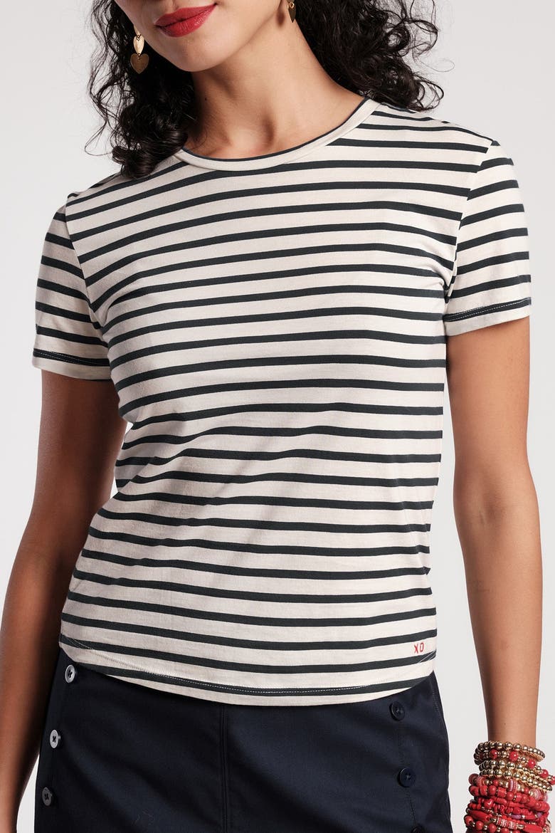 Super Crewneck T Stripe, Main, color, Oyster/Black