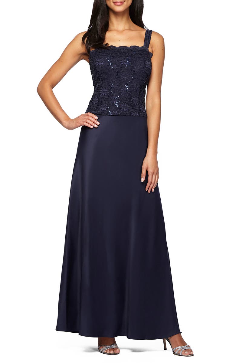 Alex Evenings Sequin Lace & Satin Gown with Jacket, Alternate, color, Midnight
