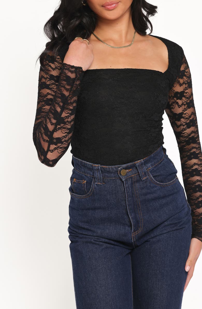 Petal & Pup Skyler Lace Long Sleeve Shirt, Alternate, color, Black