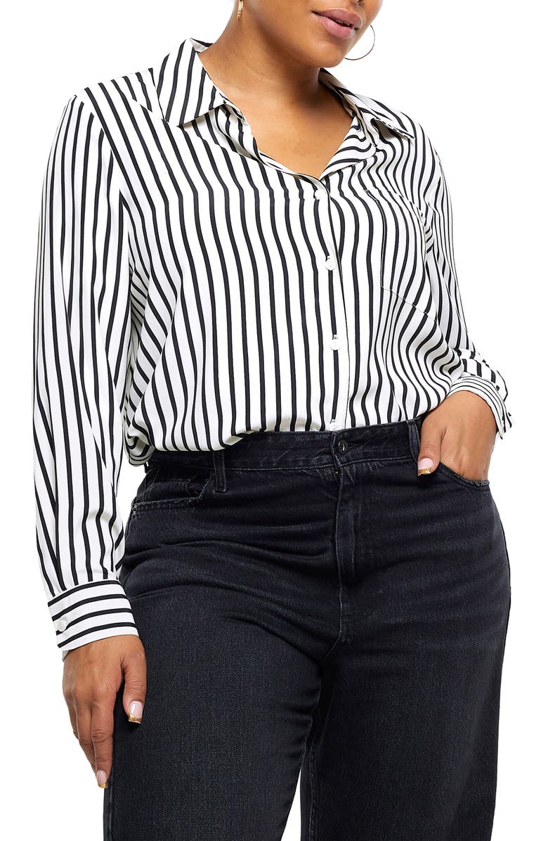 River Island Stripe Satin Button-Up Shirt, Main, color, 