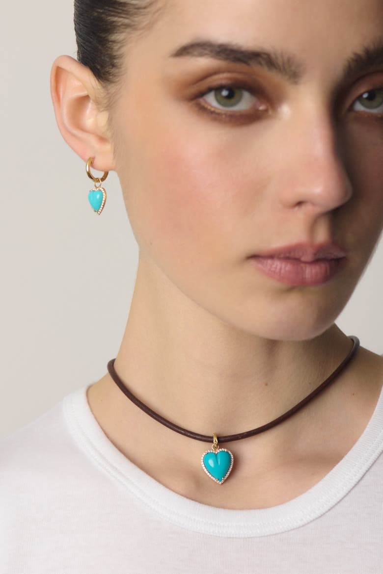 Large Alana Heart Charm with Turquoise and Diamond, Alternate, color, Turquoise