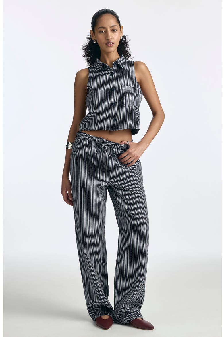 Sleeveless Button-Up Shirt, Alternate, color, INDIGO STRIPE