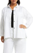 Eileen Fisher Boxy Stretch Organic Cotton & Hemp Shirt Jacket