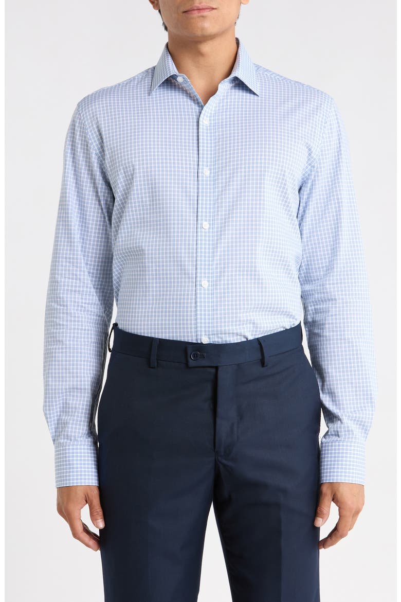 Slim Fit Stretch Gingham Shirt, Main, color, TEAL MULTI