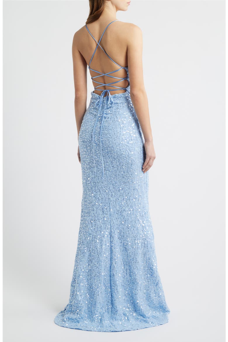 Sequin Lace-Up Back Mermaid Gown, Alternate, color, PERRY