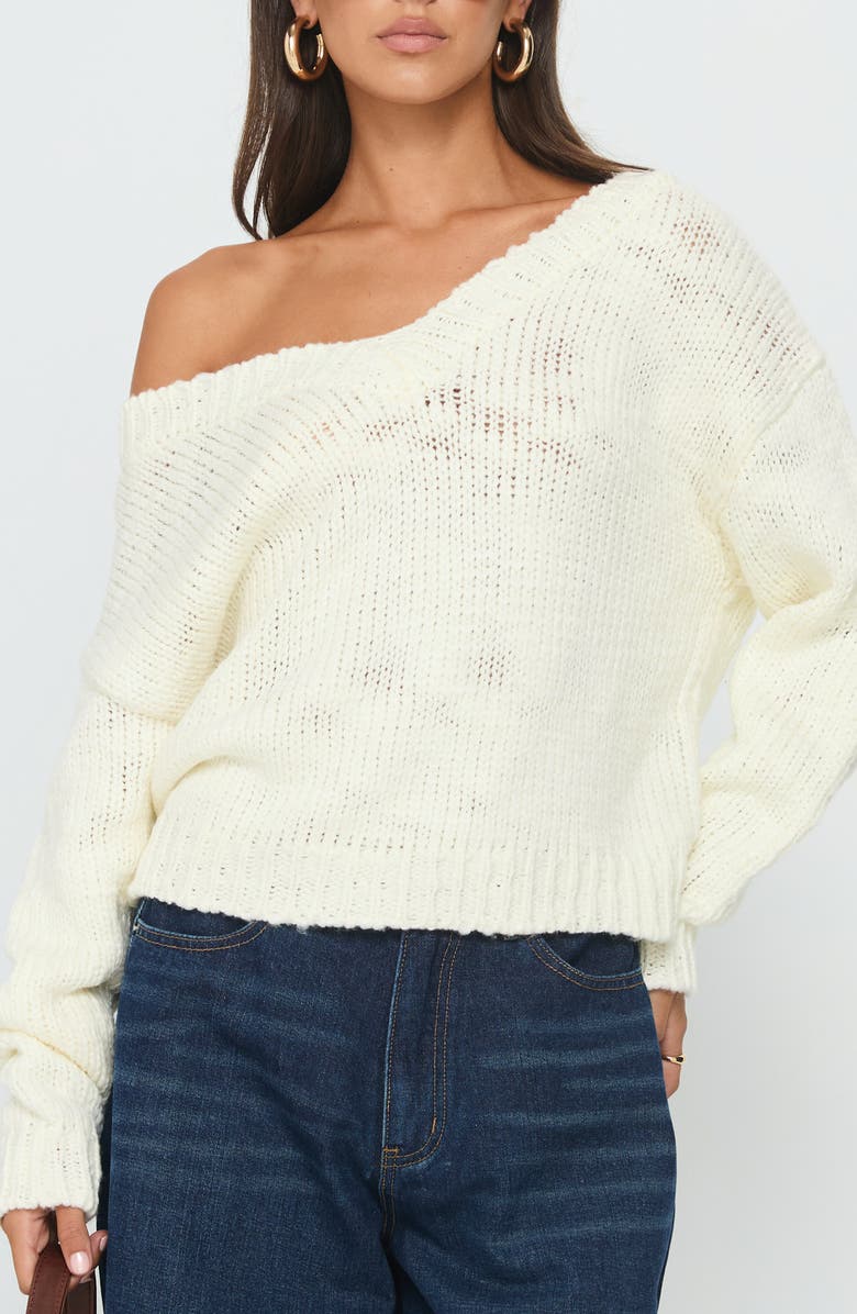 Princess Polly Talassa One-Shoulder Sweater, Main, color, White