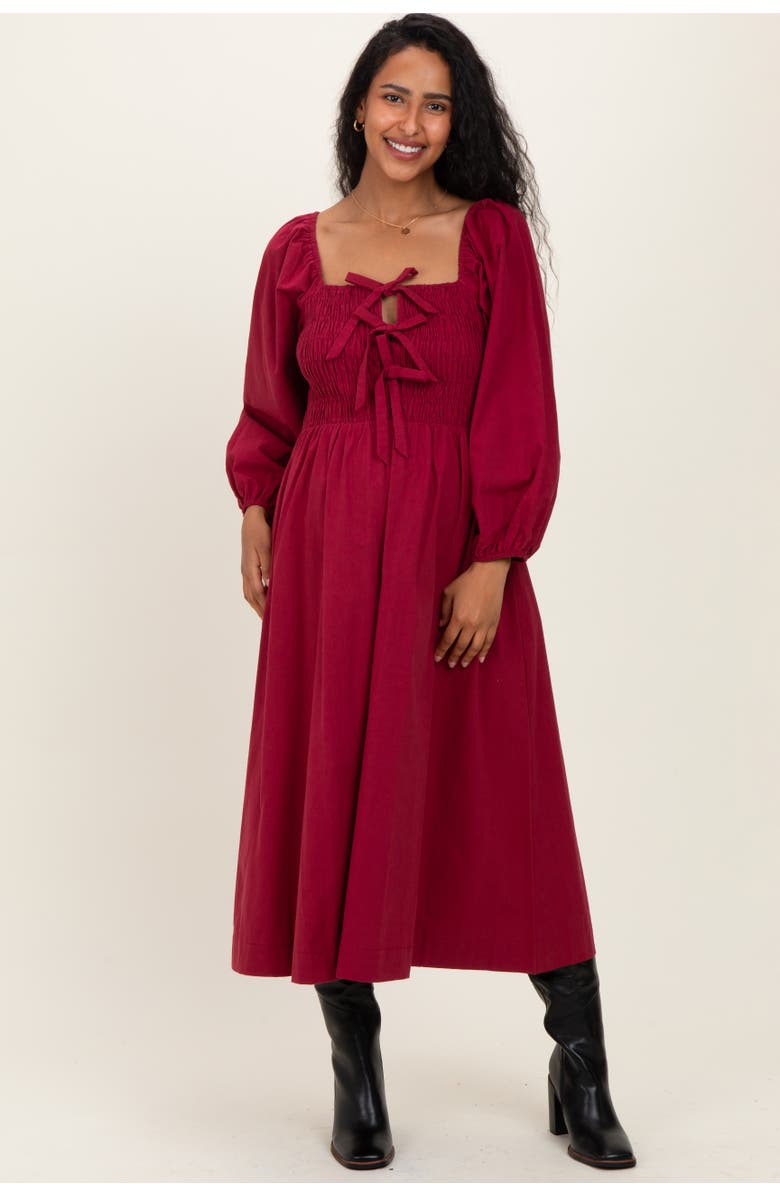 PinkBlush Bow Detail Smocked Midi Dress, Main, color, Burgundy
