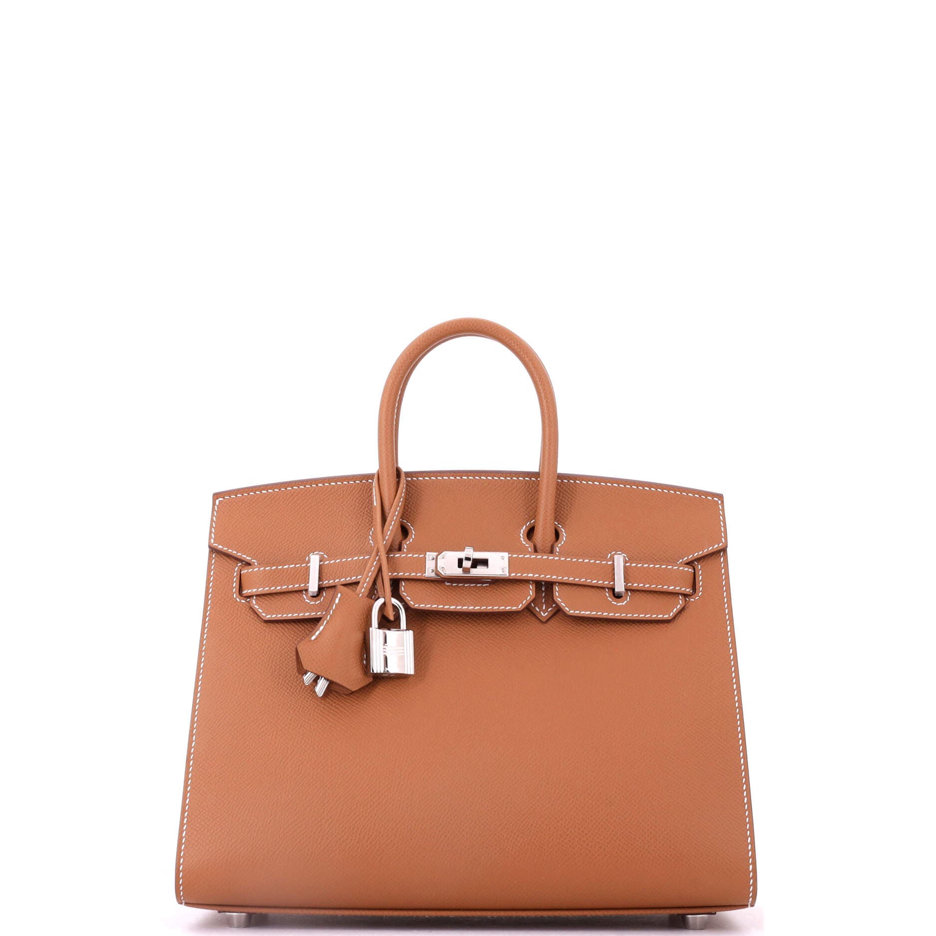 Birkin Sellier Bag Brown Epsom with Palladium Hardware 25, Main, color, Gold