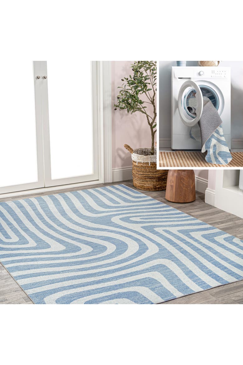 Maze Abstract Two-Tone Low-Pile Machine-Washable Area Rug, Main, color, Blue/Cream