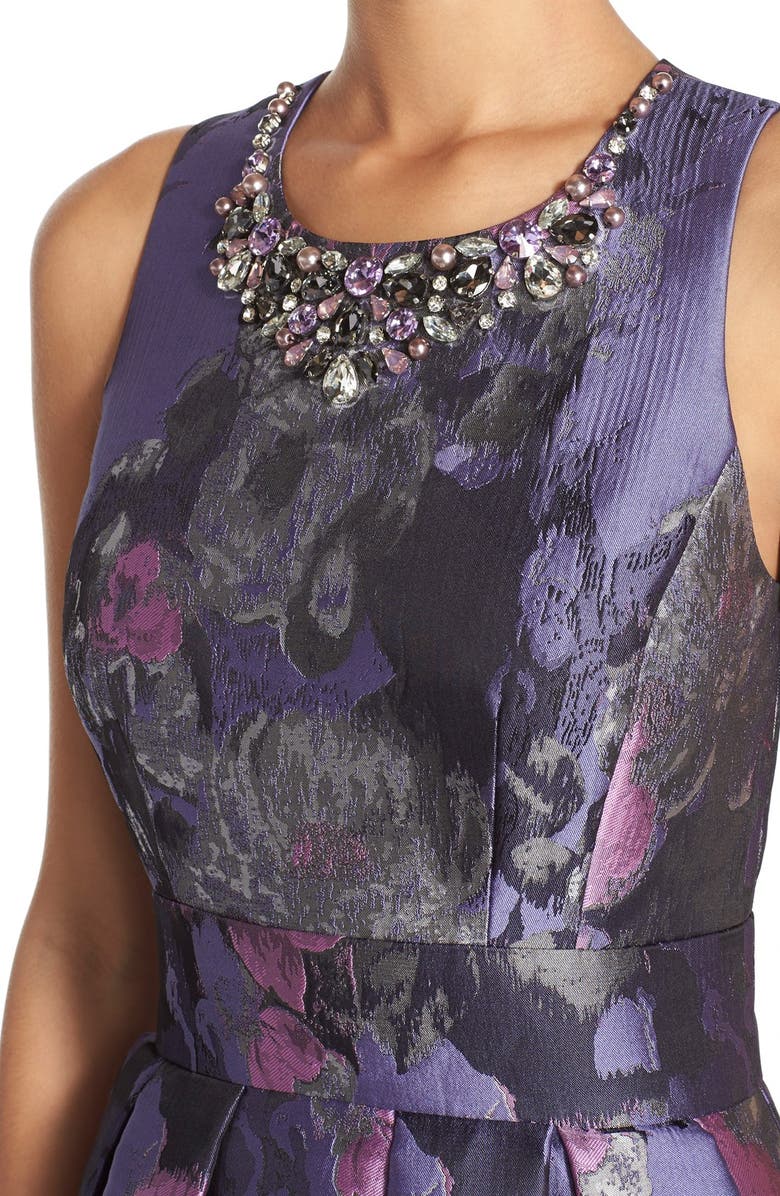 Eliza J Embellished Jacquard Fit & Flare Dress, Alternate, color, 