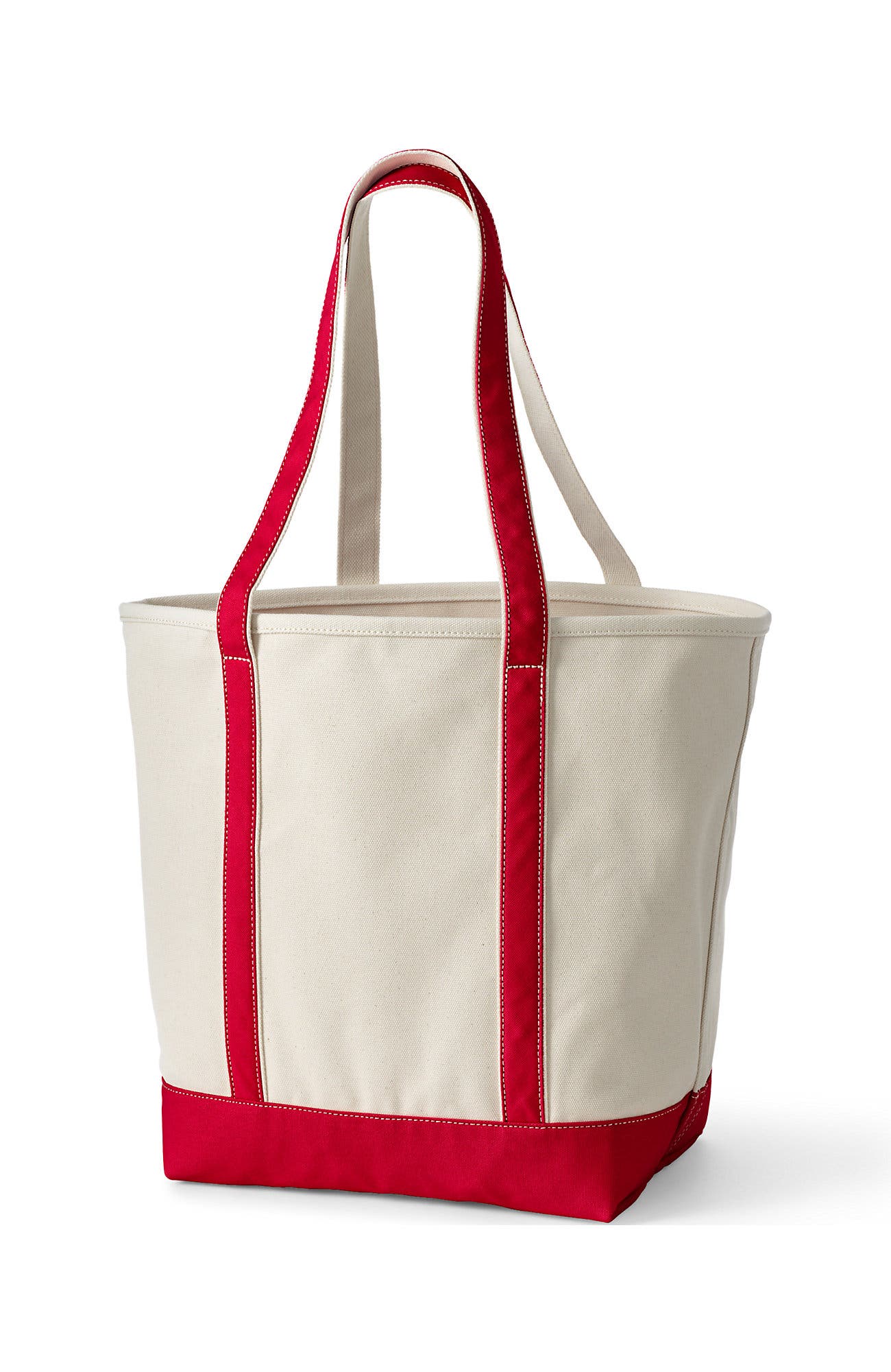 Lands' End Open Top Long Handle Canvas Tote Bag, Alternate, color, Natural/Heritage Red