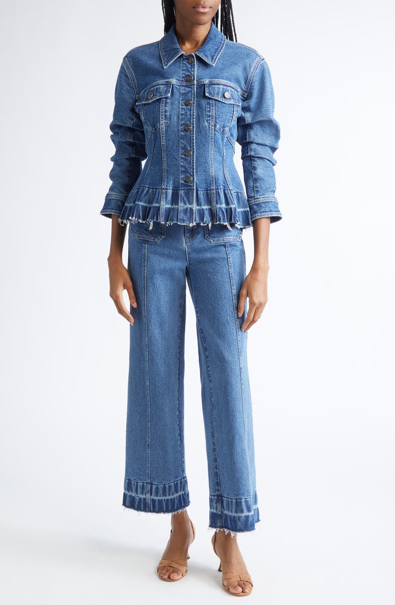 Cinq à Sept Gina Peplum Denim Jacket, Alternate, color, Saphir