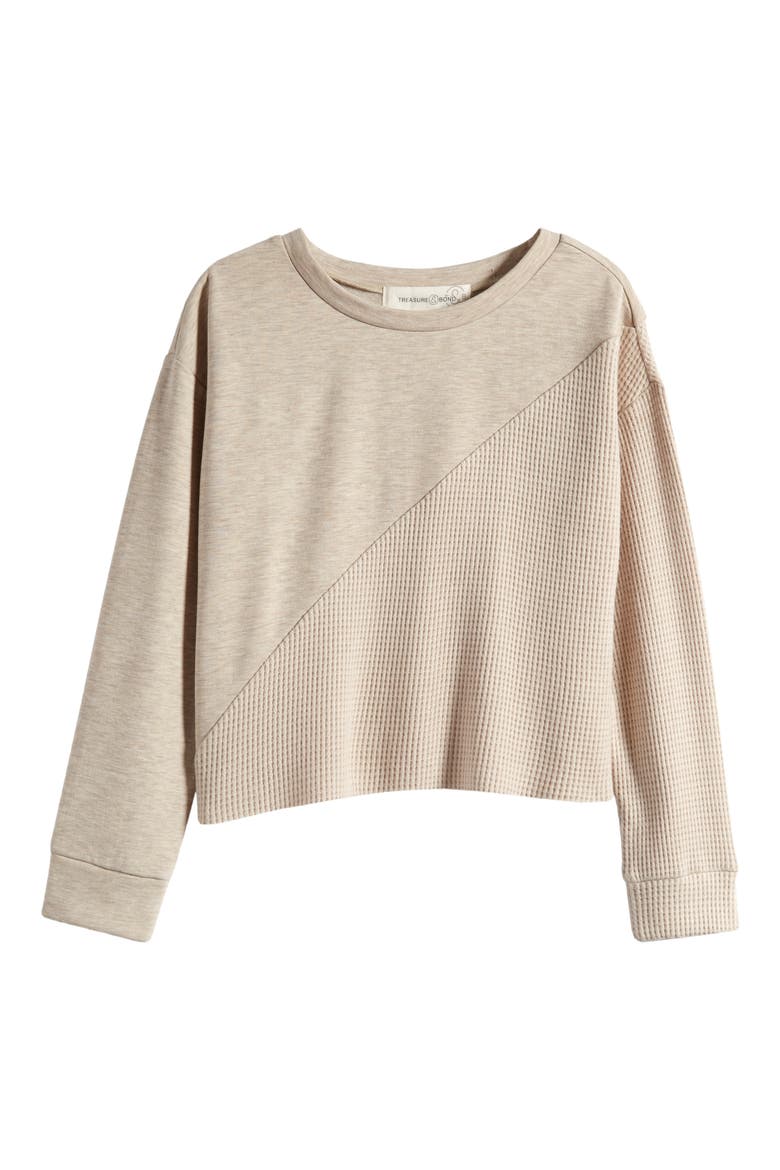 Kids' Mixed Texture Sweatshirt, Main, color, BEIGE OATMEAL HEATHER- GREY