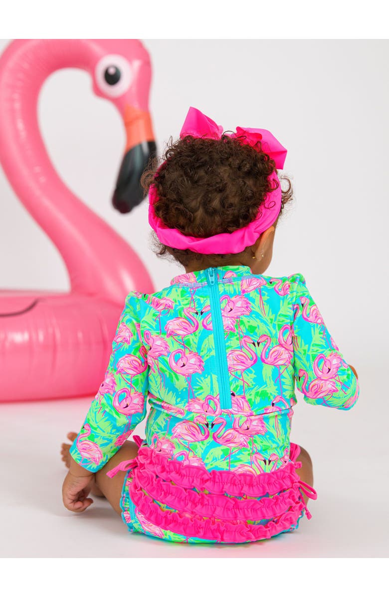 RuffleButts Baby Girls Tropical Long Sleeve UPF50+ One Piece Rash Guard, Alternate, color,