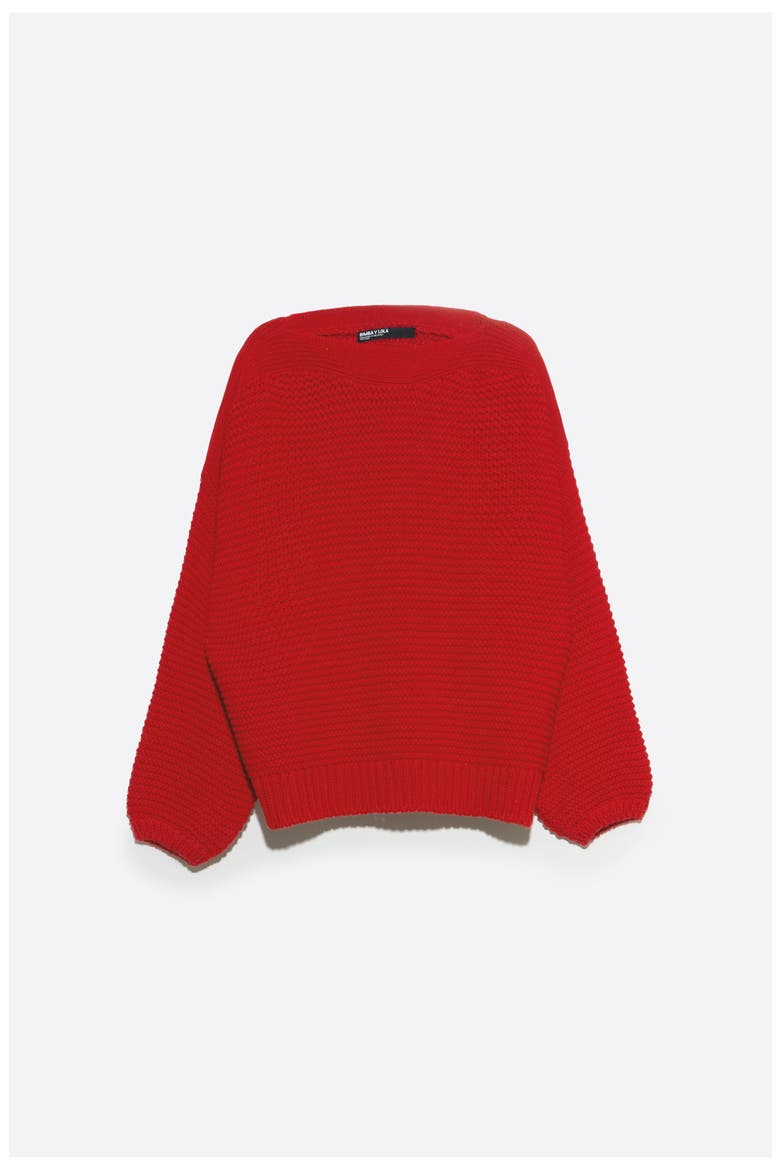 Oversized Boat Neck Sweater, Alternate, color, RED