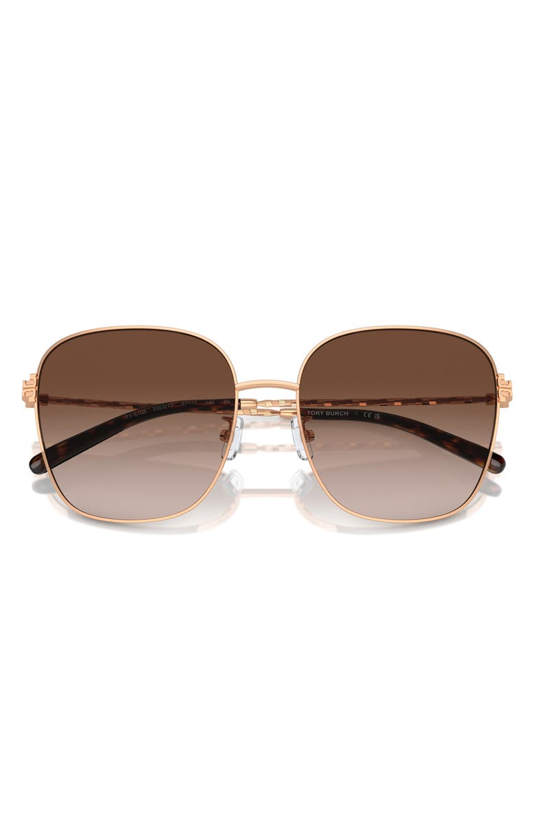 Tory Burch 57mm Gradient Square Sunglasses, Alternate, color, Rose Gold