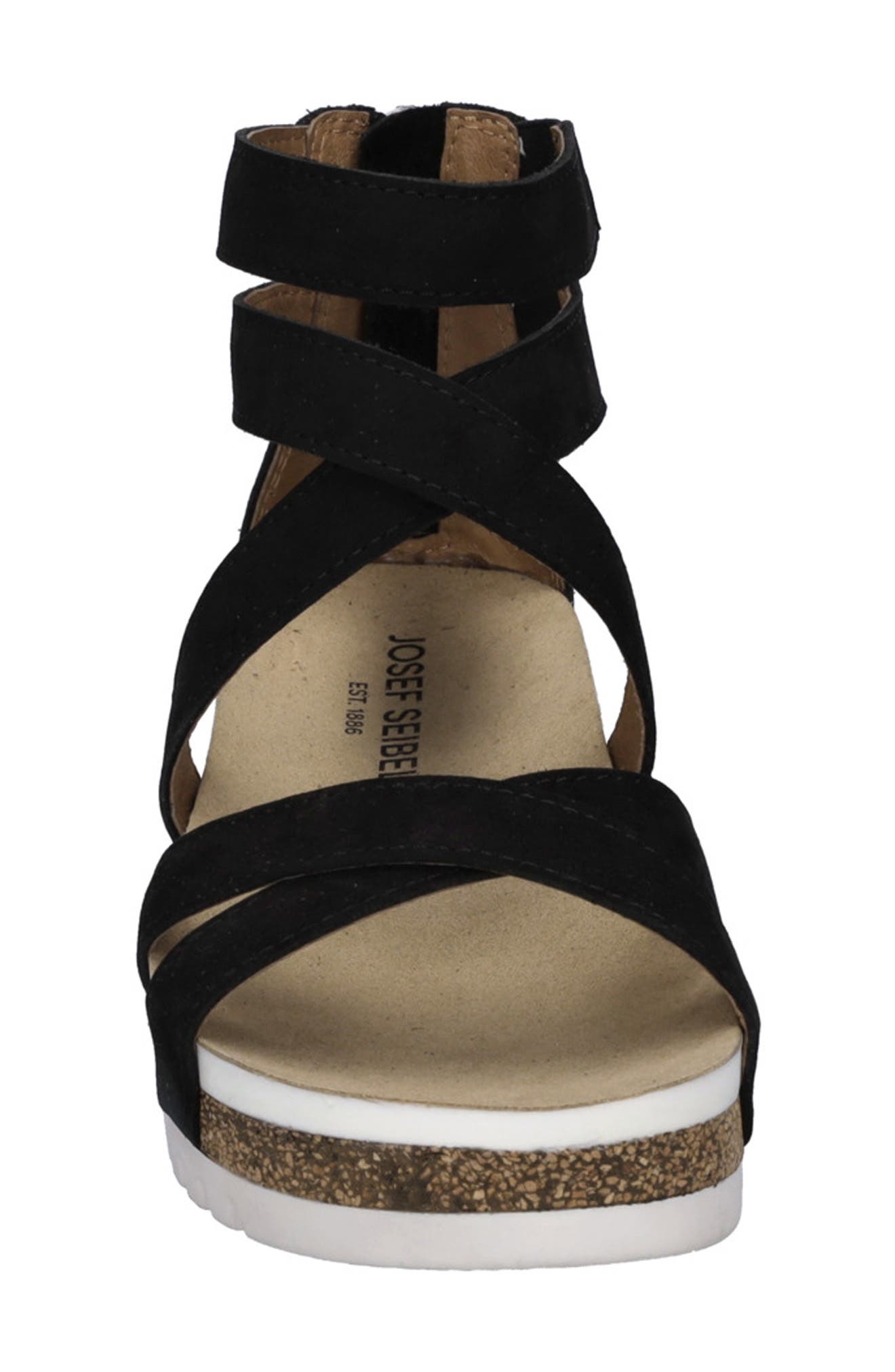 Josef Seibel Quinn 05 Ankle Strap Wedge Sandal, Alternate, color, Black