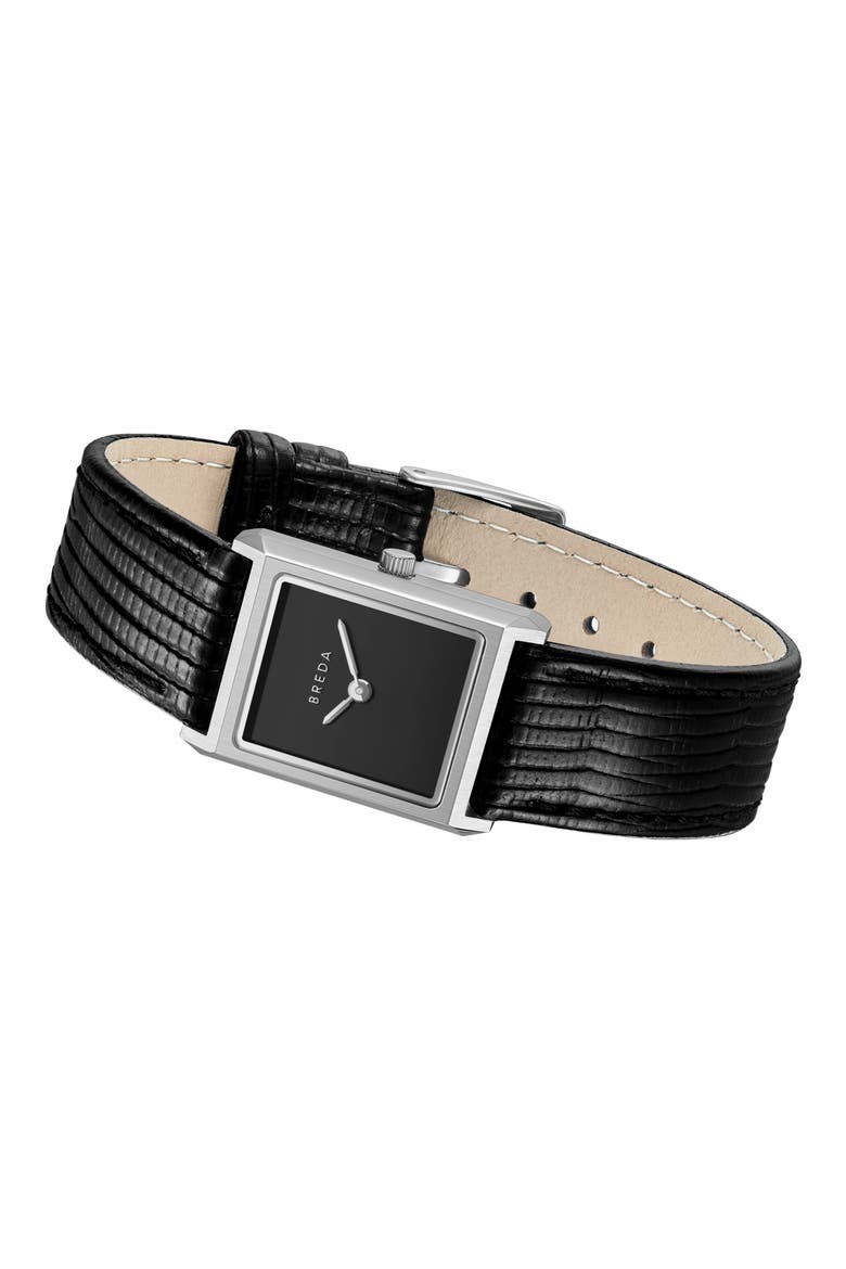 Small Virgil Leather Strap Tank Watch, 20mm x 26mm, Alternate, color, BLACK/ SILVER