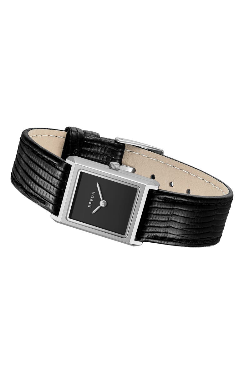 BREDA Small Virgil Leather Strap Tank Watch, 20mm x 26mm, Alternate, color, Black/ Silver