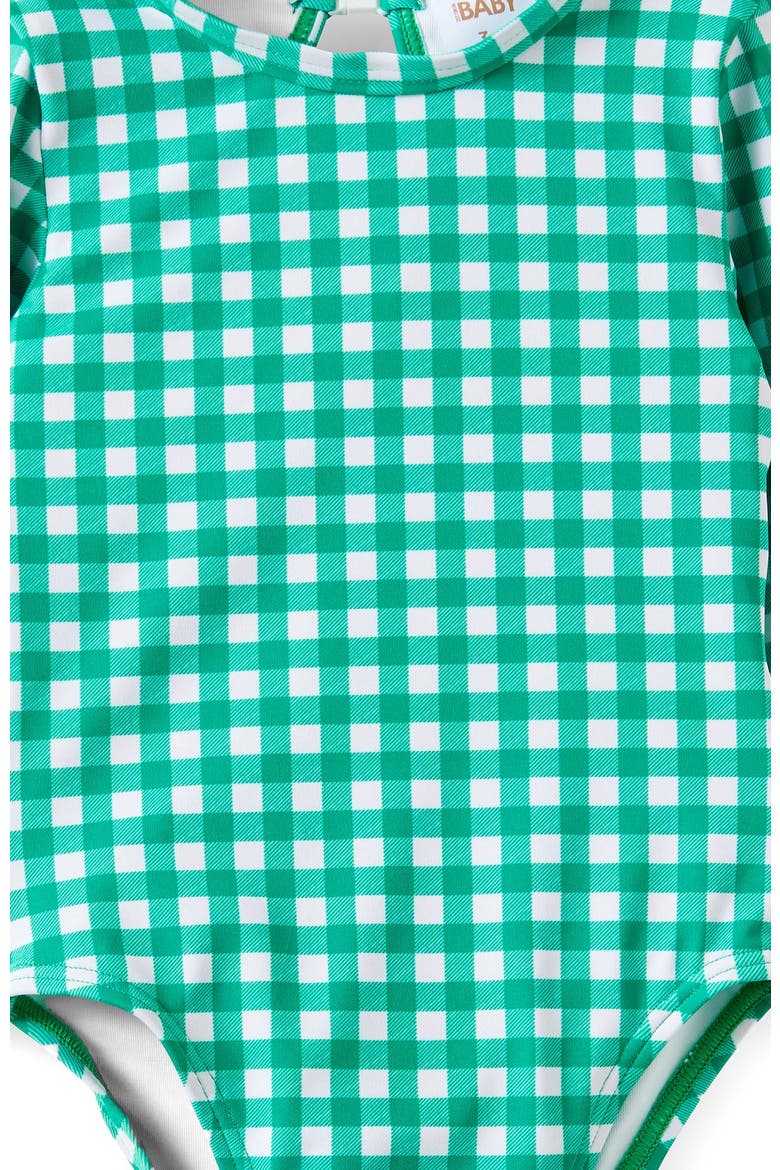 Baby Long Sleeve Keyhole Back Swimsuit, Alternate, color, Deep Mint Gingham