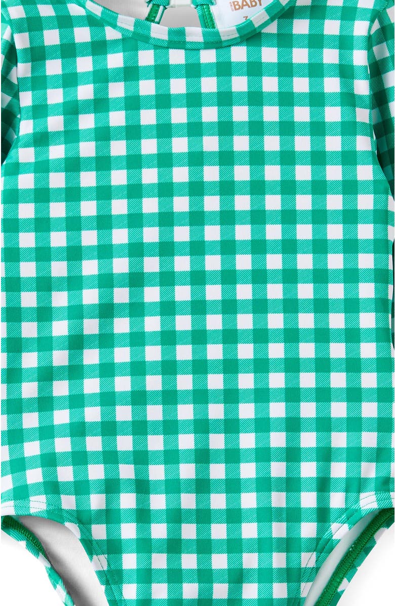 Cotton On Kids Leah Long Sleeve Keyhole Back One Piece, Alternate, color, Deep Mint Gingham