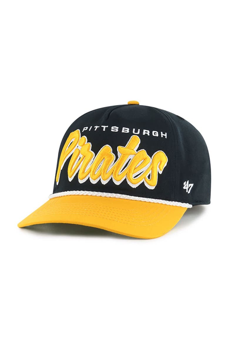 Men's '47 Black Pittsburgh Pirates Dropshadow Rope Hitch Adjustable Hat, Alternate, color, Black